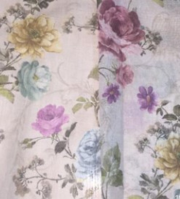 Ткань для тюли с принтом цветных роз.